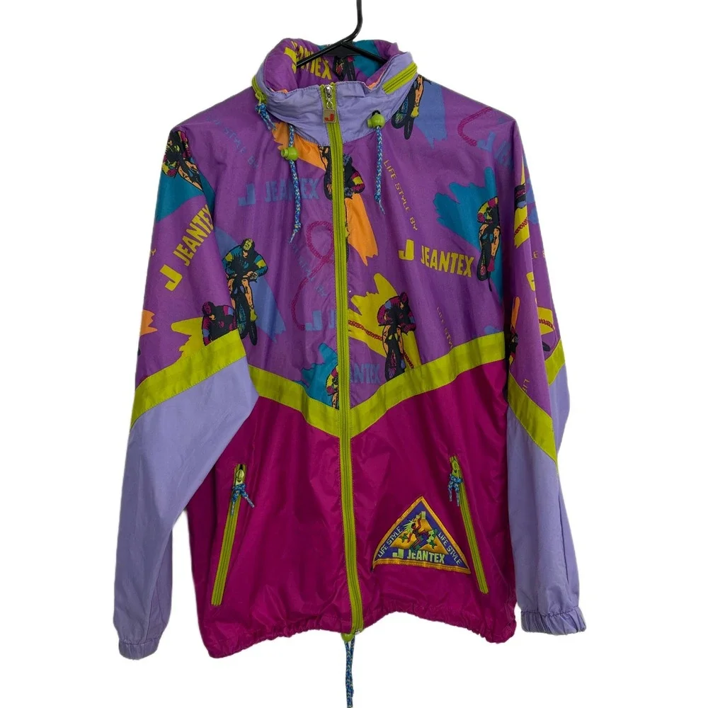 Lifestyle by Jeantex Windbreaker Mens Purple Multi Full Zip Outdoor Cycling Bike